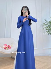 Blue ao dai with simple beading crystals