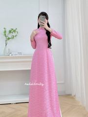 Pre made traditional Pink ao dai with crystals collar