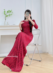 Ao Dai Gấm set with pearls collar