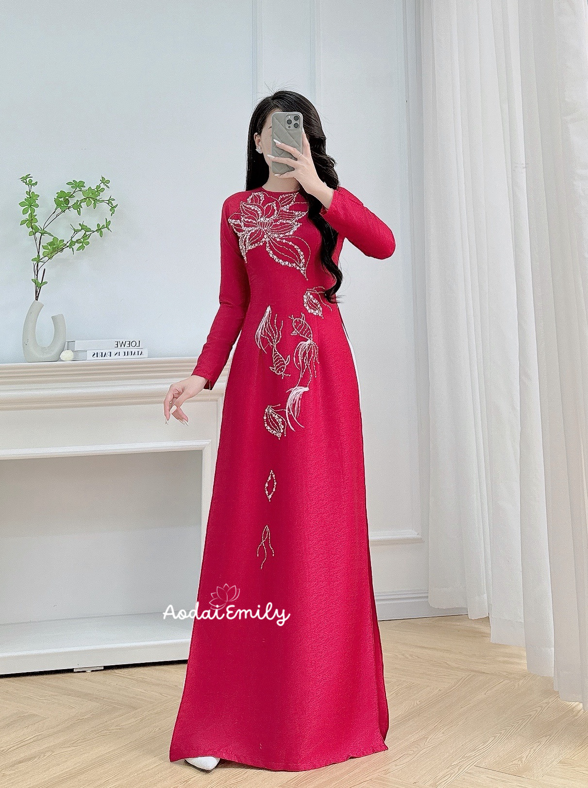 Hand beading Lotus ao dai|
