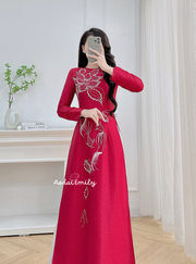 Hand beading Lotus ao dai|