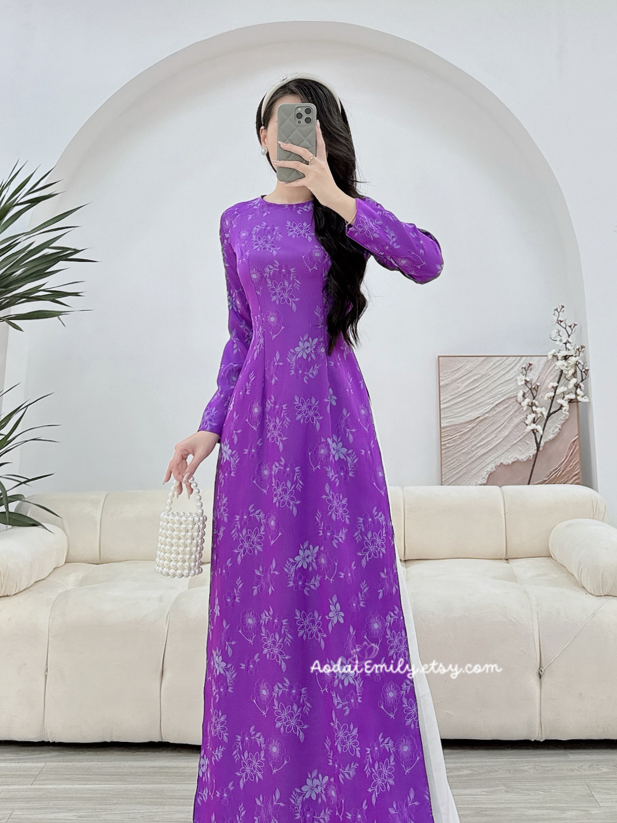 Ao dài gấm &nbsp;| Purple Pre made ao dai Vietnam