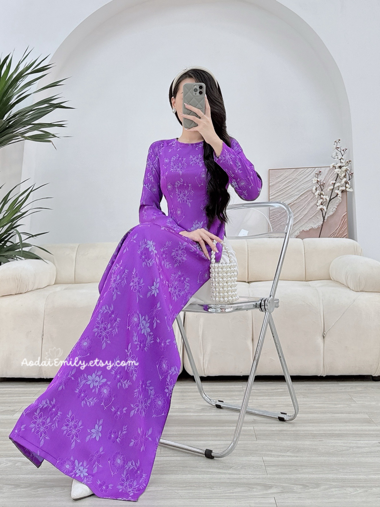 Ao dài gấm &nbsp;| Purple Pre made ao dai Vietnam