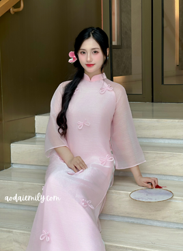 MCKENNA Pink Cutie bows with pearls modern ao dai