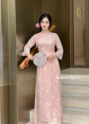 Double layers modern ao dai with embroidery flowers