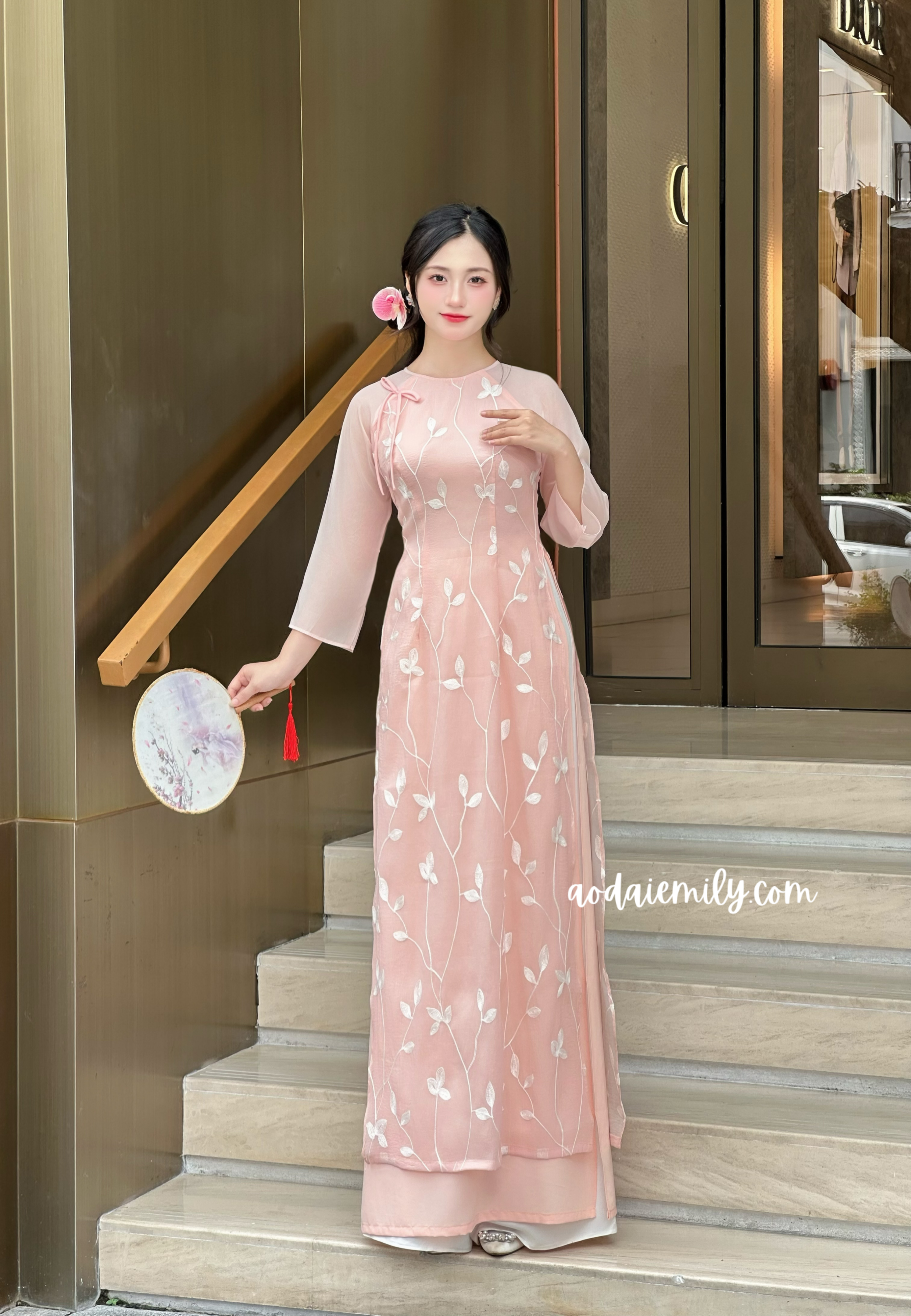 Double layers modern ao dai with embroidery flowers