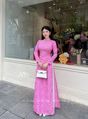 Pink áo dài| with crystals and pearls