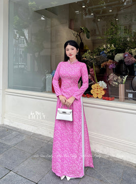 ANNE Pink áo dài| with crystals and pearls