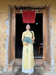 Modern Yellow Loosing style ao dai with crystal round collar| Clematis
