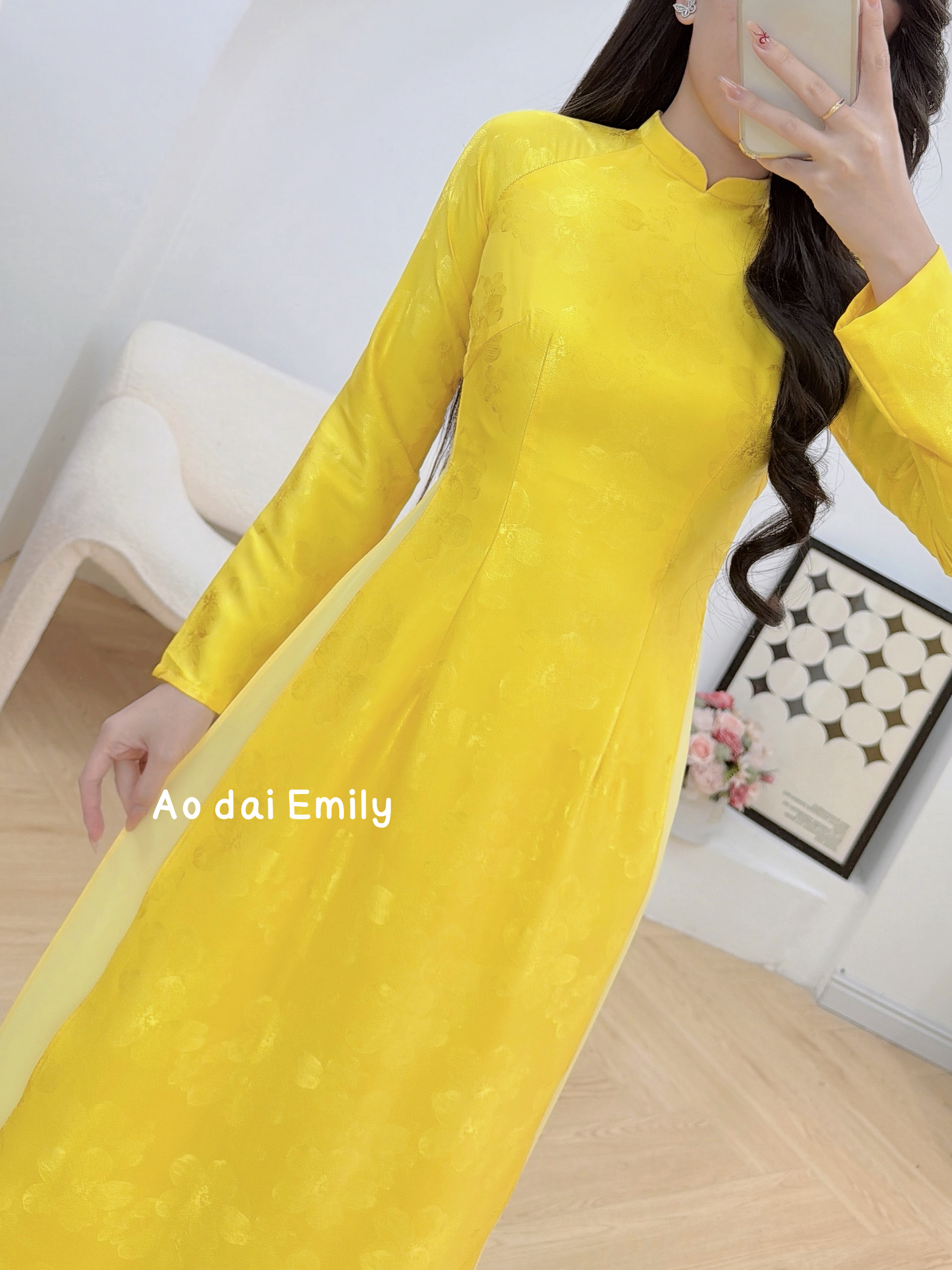 Yellow ao dai áo dài gấm| Belladonna Lily