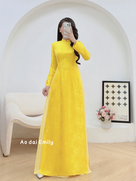 Yellow ao dai áo dài gấm| Belladonna Lily