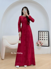 Burgundy Ao Dai Gấm with crystals collar| Beauty bush