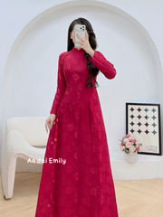 Daisy Burgundy Ao Dai Gấm with crystals|  Bleeding heart