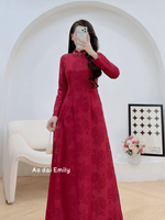 Burgundy ao dai with Crystals rhinestones Collar| Blue eyed grass
