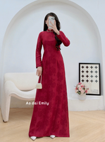 Burgundy ao dai with Crystals rhinestones Collar| Blue eyed grass