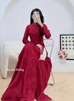 Burgundy ao dai with Crystals rhinestones Collar| Blue eyed grass