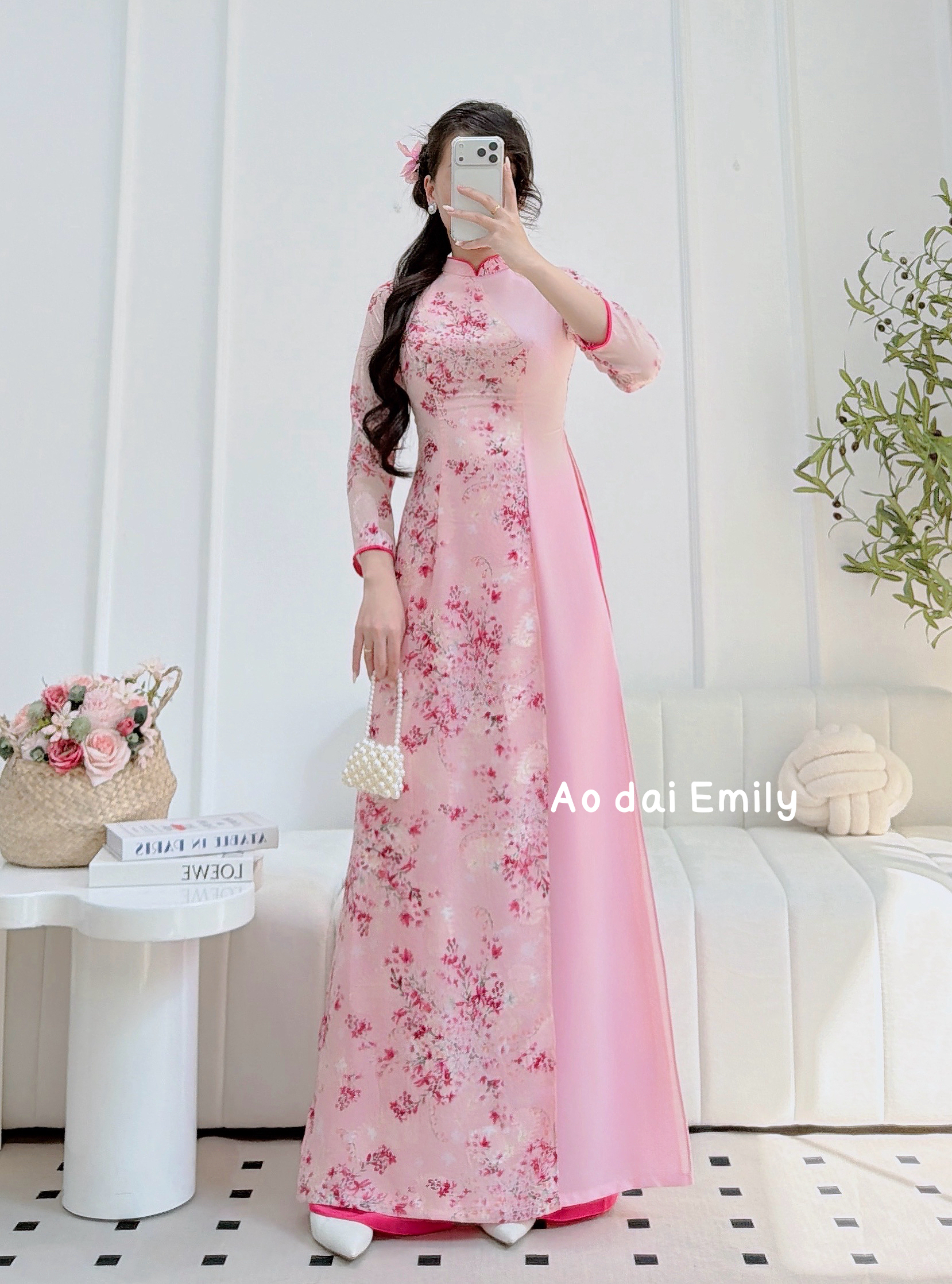 Fuchsia Mini cherry blossom flowers ao dai set| MFF002