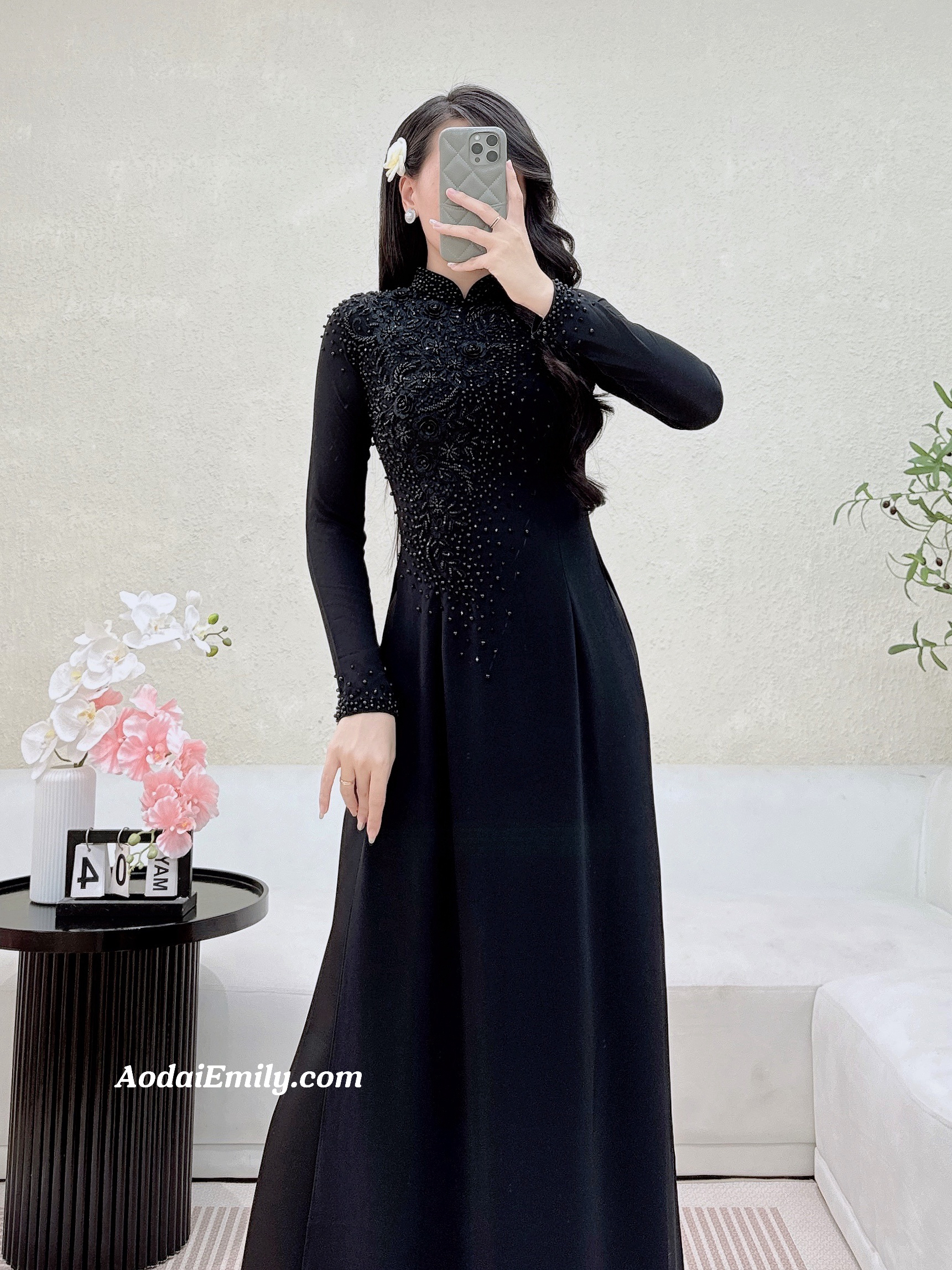 Ao dai with designed crystals|  Yellow Jewelweed