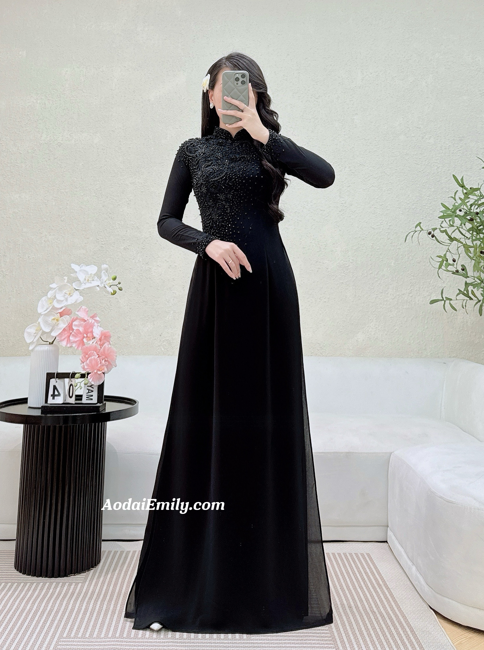 Ao dai with designed crystals|  Yellow Jewelweed
