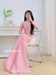 Pink traditional ao dai with simple beading collar