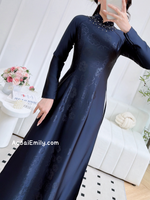 TERESA Midnight Blue ao dai with beading crystals collar