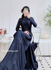 Midnight Blue ao dai with beading crystals collar