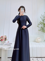 CARLY Midnight Blue ao dai with beading crystals round collar