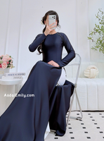 CARLY Midnight Blue ao dai with beading crystals round collar