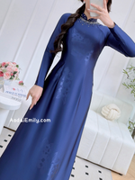 AMIRI Dark Blue ao dai with beading crystals collar