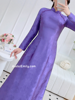 AURA Purple Ao Dai Gấm with crystals collar