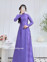 AURA Purple Ao Dai Gấm with crystals collar