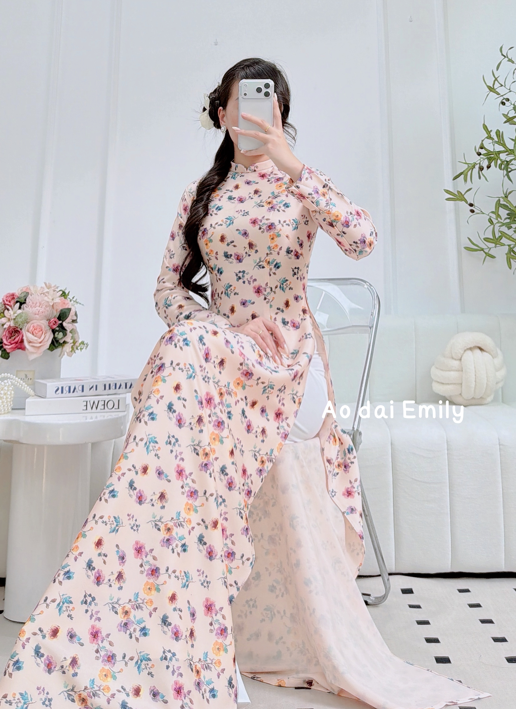 Mini flowers pattern Pre made ao dai