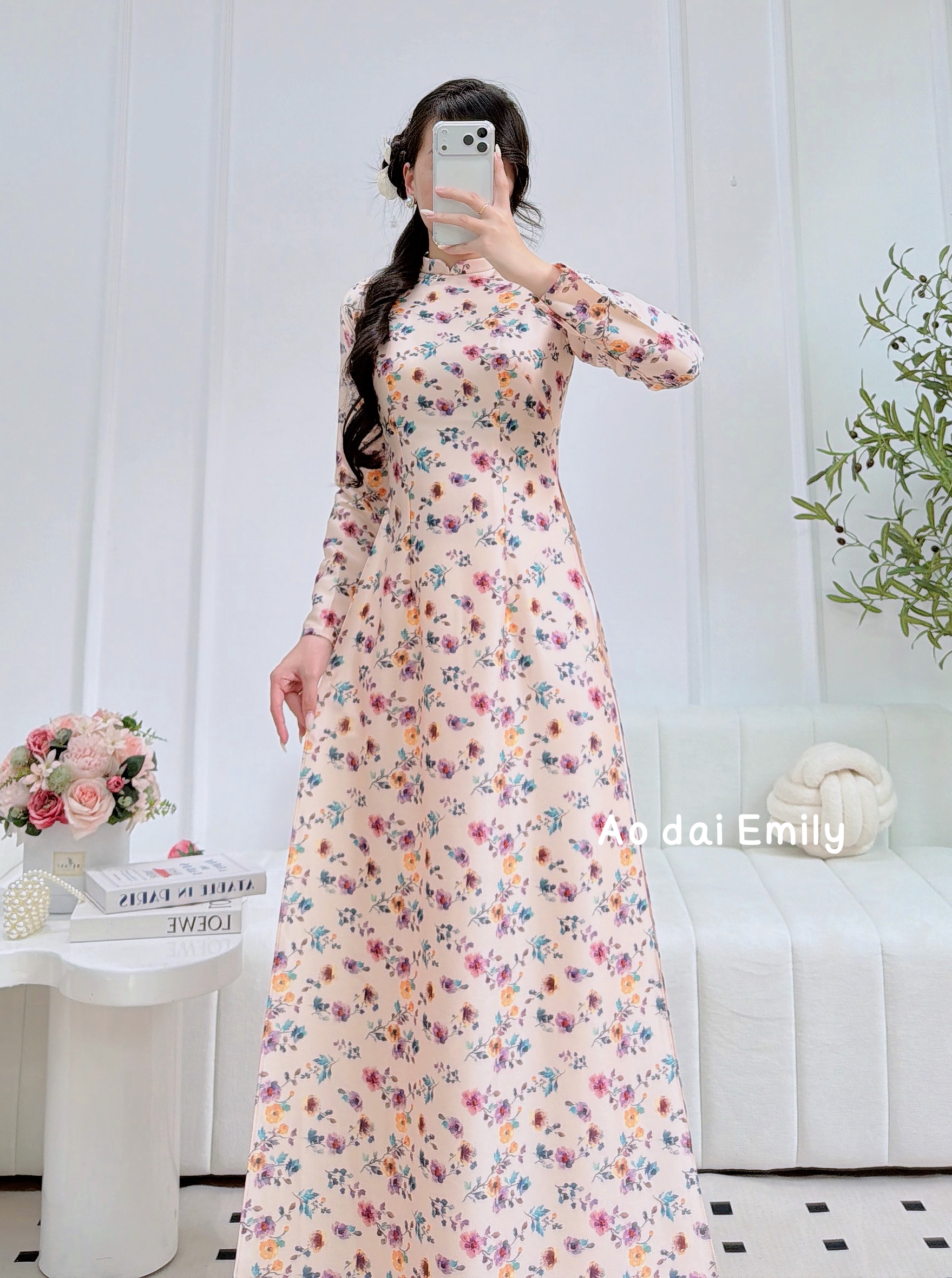 Mini flowers pattern Pre made ao dai
