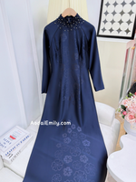 TERESA Midnight Blue ao dai with beading crystals collar
