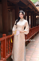 JENNA Beige/ Blue Taffeta Spring flowers pattern Ao dai|