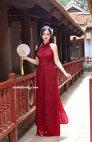 KARLA Red/Burgundy Sleeveless Lace Pre made ao dai flowers patterns