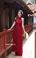 KARLA Red/Burgundy Sleeveless Lace Pre made ao dai flowers patterns