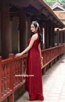 KARLA Red/Burgundy Sleeveless Lace Pre made ao dai flowers patterns