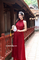 KARLA Red/Burgundy Sleeveless Lace Pre made ao dai flowers patterns