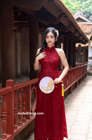 KARLA Red/Burgundy Sleeveless Lace Pre made ao dai flowers patterns