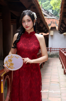 KARLA Red/Burgundy Sleeveless Lace Pre made ao dai flowers patterns