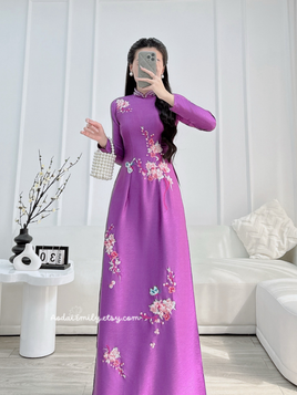 BONNIE Purple Hand beading collar with embroidery flowers with pearls