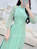 MIA Light green double layers modern ao dai set with embroidery flowers