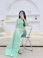 MIA Light green double layers modern ao dai set with embroidery flowers