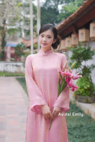 Pink/ Gold Loosing modern ao dai with button collar | LSP002