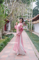 Pink/ Gold Loosing modern ao dai with button collar | LSP002