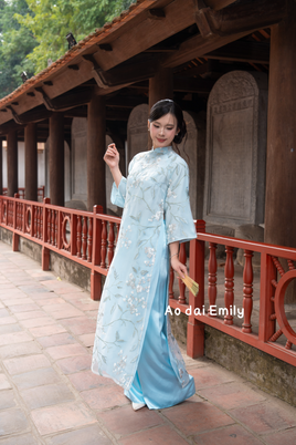 Baby blue embroidery flowers Modern ao dai| Bluebonnets