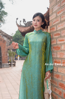 Loosing Green modern ao dai with botton collar
