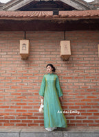 Loosing Green modern ao dai with botton collar