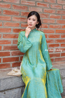 Loosing Green modern ao dai with botton collar